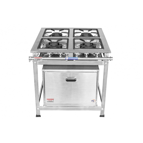 Fogão Industrial 4 Bocas com Forno Baixa Pressão INOX / Perfil 7cm / Grelhas 30x30 / MR Fogões