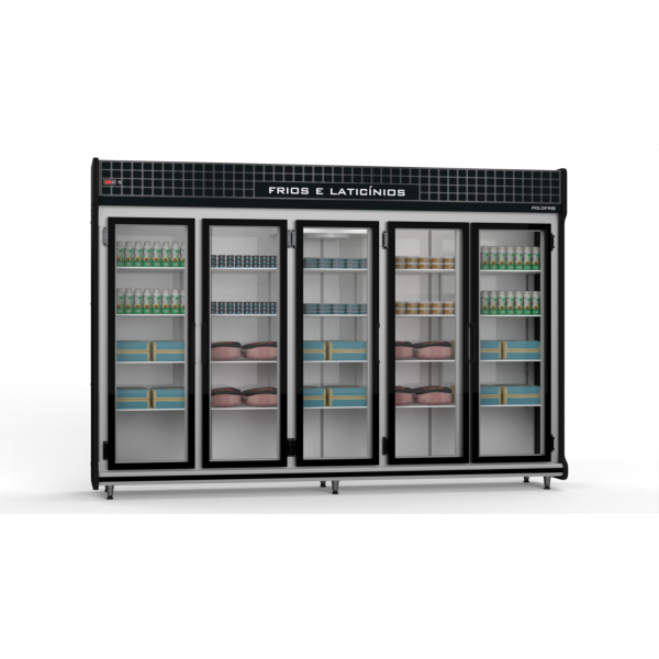 Expositor Refrigerado Frios/Lacticínios  Conveniência 5 Portas Vidro 3,00 mts - 2157 POLOFRIO